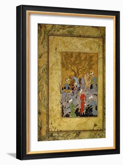 A Princely Hawking Party in the Mountains, C1575-Mirza Ali-Framed Premium Giclee Print