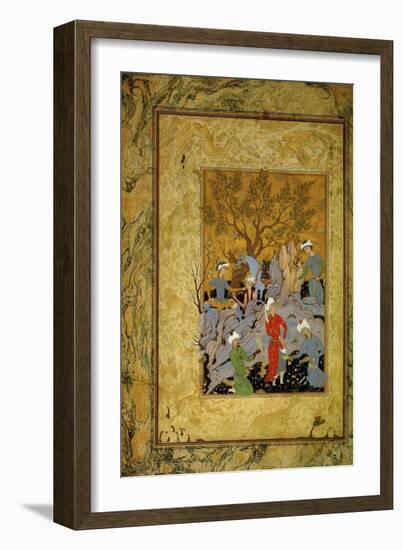 A Princely Hawking Party in the Mountains, C1575-Mirza Ali-Framed Giclee Print