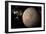 A Probe Investigating a Heavily Cratered Moon in Deep Space-null-Framed Art Print