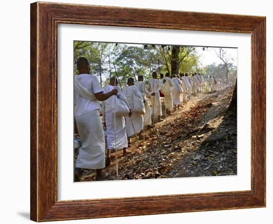 A Procession of Buddhist Nuns Make Their Way Through the Temples of Angkor, Cambodia, Indochina-Andrew Mcconnell-Framed Photographic Print