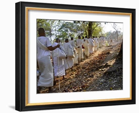 A Procession of Buddhist Nuns Make Their Way Through the Temples of Angkor, Cambodia, Indochina-Andrew Mcconnell-Framed Photographic Print