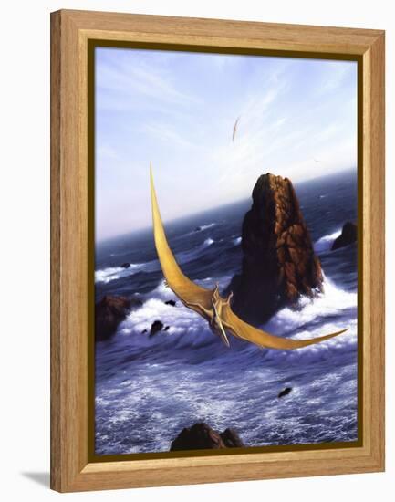 A Pteranodon Soars Above the Ocean and Rocks-null-Framed Stretched Canvas