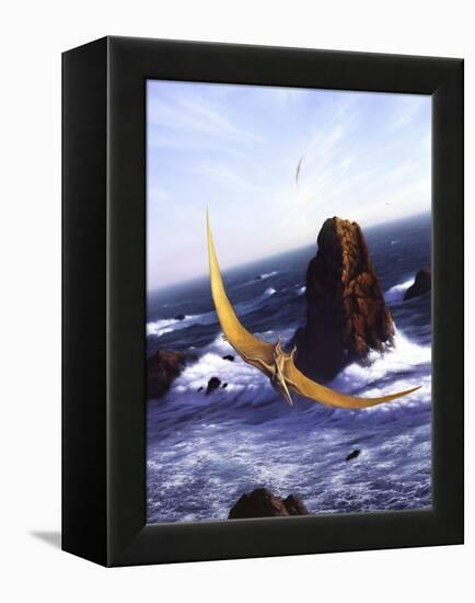 A Pteranodon Soars Above the Ocean and Rocks-null-Framed Stretched Canvas