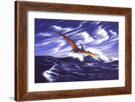 A Pteranodon Soars Just Above the Waves-null-Framed Art Print