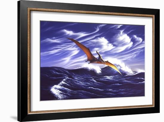 A Pteranodon Soars Just Above the Waves-null-Framed Art Print