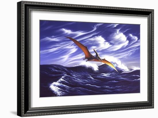A Pteranodon Soars Just Above the Waves-null-Framed Art Print