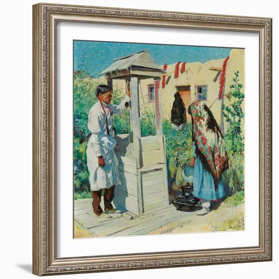 A Pueblo Well Scene (Oil on Canvas)-Walter Ufer-Framed Giclee Print