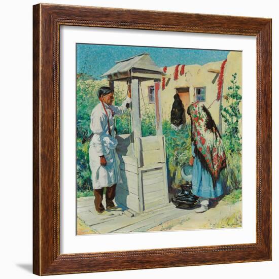 A Pueblo Well Scene (Oil on Canvas)-Walter Ufer-Framed Giclee Print