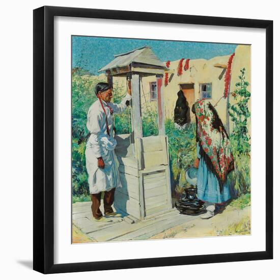 A Pueblo Well Scene (Oil on Canvas)-Walter Ufer-Framed Giclee Print