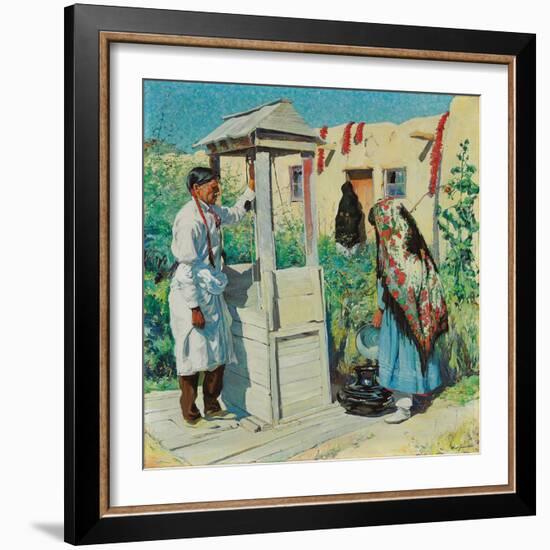 A Pueblo Well Scene (Oil on Canvas)-Walter Ufer-Framed Giclee Print