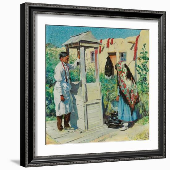 A Pueblo Well Scene (Oil on Canvas)-Walter Ufer-Framed Giclee Print