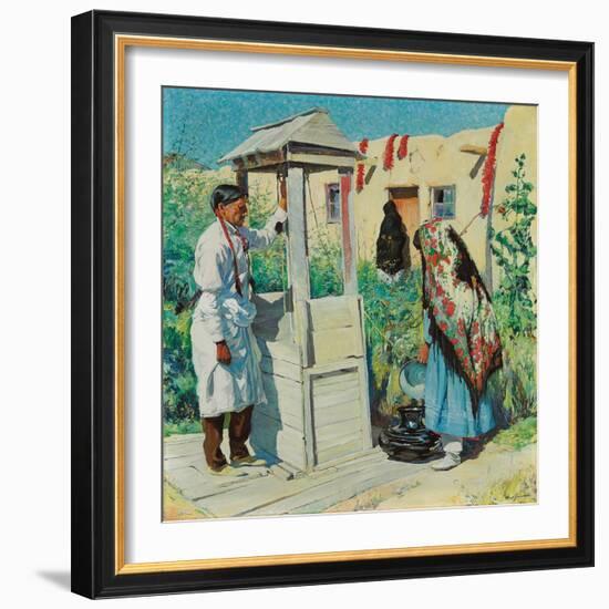 A Pueblo Well Scene (Oil on Canvas)-Walter Ufer-Framed Giclee Print