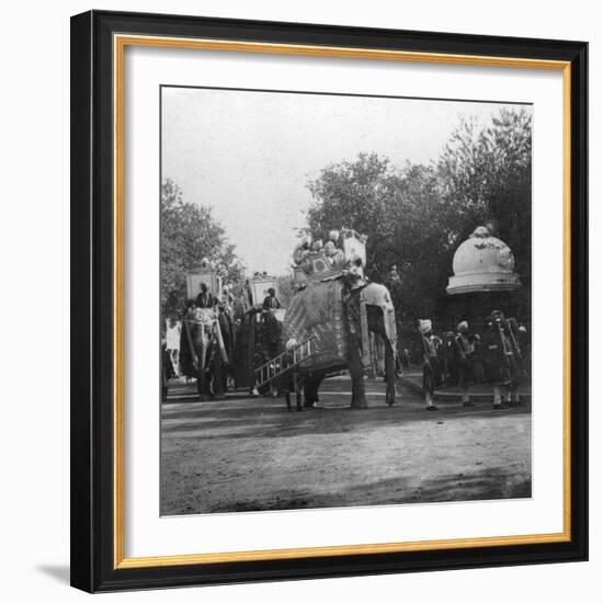 A Punjabi Princess in an Elephant Procession, Delhi, India, 1900s-H & Son Hands-Framed Giclee Print