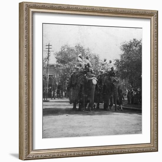 A Punjabi Princess Riding an Elephant in a Procession, Delhi, India, 1900s-H & Son Hands-Framed Giclee Print