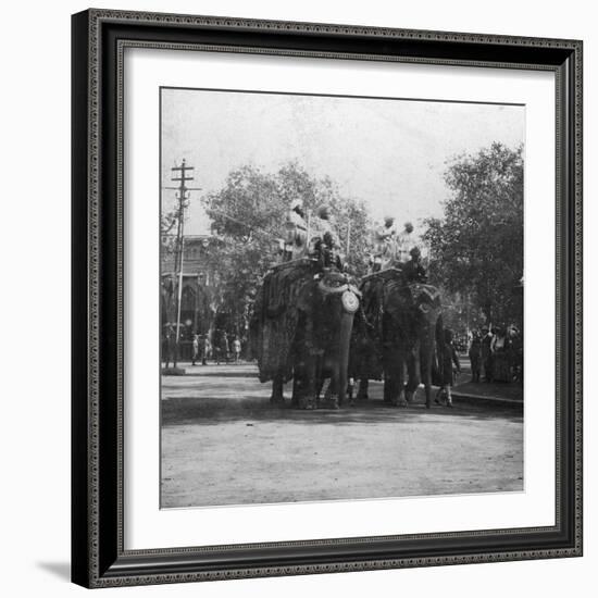 A Punjabi Princess Riding an Elephant in a Procession, Delhi, India, 1900s-H & Son Hands-Framed Giclee Print