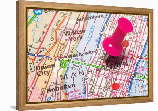 A Push Pin In New York-robeo-Framed Stretched Canvas