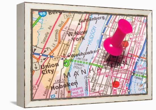 A Push Pin In New York-robeo-Framed Stretched Canvas