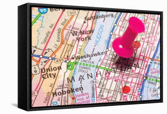 A Push Pin In New York-robeo-Framed Stretched Canvas