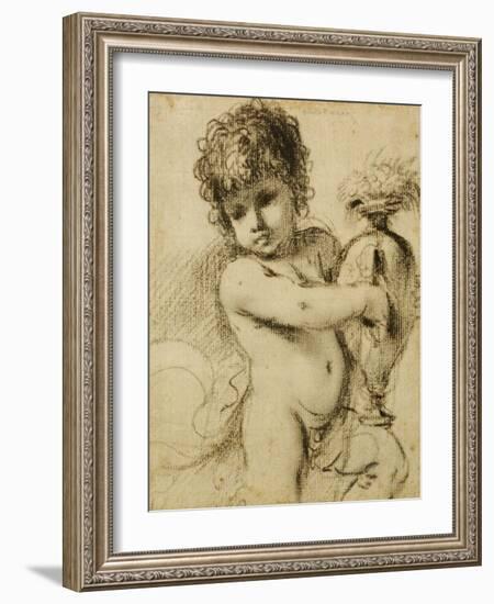 A Putto with a Vase-Guercino (Giovanni Francesco Barbieri)-Framed Giclee Print