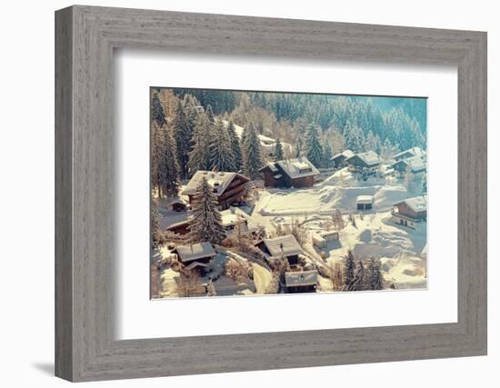 A Quaint Village in the Swiss Alps during Winter. Added Vintage Filter.-SAPhotog-Framed Photographic Print
