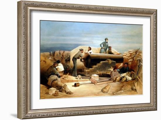 A Quiet Day in the Diamond Battery - Portrait of a Lancaster 68-Pounder, Crimean War 1855-1856-William Simpson-Framed Giclee Print