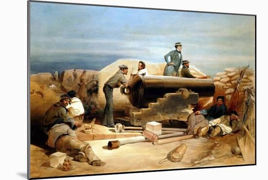 A Quiet Day in the Diamond Battery - Portrait of a Lancaster 68-Pounder, Crimean War 1855-1856-William Simpson-Mounted Giclee Print