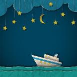 Paper Cruise Liner at Night. Creative Vector Eps 10-A-R-T-Framed Art Print