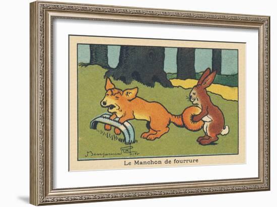 A Rabbit Makes a Muff out of the Fox's Tail Caught in a Trap.” the Fur Cuff” ,1936 (Illustration)-Benjamin Rabier-Framed Giclee Print