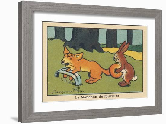 A Rabbit Makes a Muff out of the Fox's Tail Caught in a Trap.” the Fur Cuff” ,1936 (Illustration)-Benjamin Rabier-Framed Giclee Print