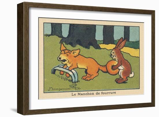 A Rabbit Makes a Muff out of the Fox's Tail Caught in a Trap.” the Fur Cuff” ,1936 (Illustration)-Benjamin Rabier-Framed Giclee Print