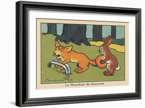 A Rabbit Makes a Muff out of the Fox's Tail Caught in a Trap.” the Fur Cuff” ,1936 (Illustration)-Benjamin Rabier-Framed Giclee Print