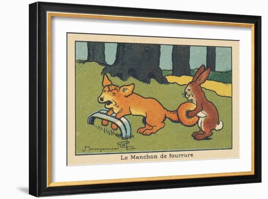 A Rabbit Makes a Muff out of the Fox's Tail Caught in a Trap.” the Fur Cuff” ,1936 (Illustration)-Benjamin Rabier-Framed Giclee Print