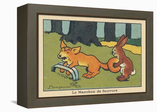 A Rabbit Makes a Muff out of the Fox's Tail Caught in a Trap.” the Fur Cuff” ,1936 (Illustration)-Benjamin Rabier-Framed Premier Image Canvas