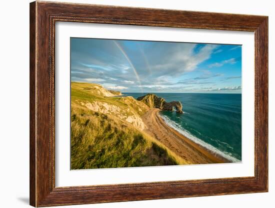 A Rainbow over Durdle Door-Chris Button-Framed Photographic Print