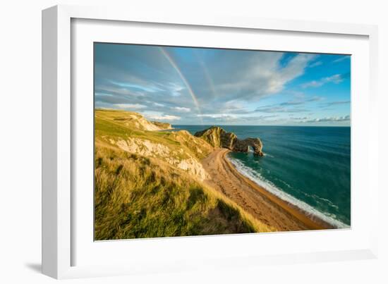 A Rainbow over Durdle Door-Chris Button-Framed Photographic Print