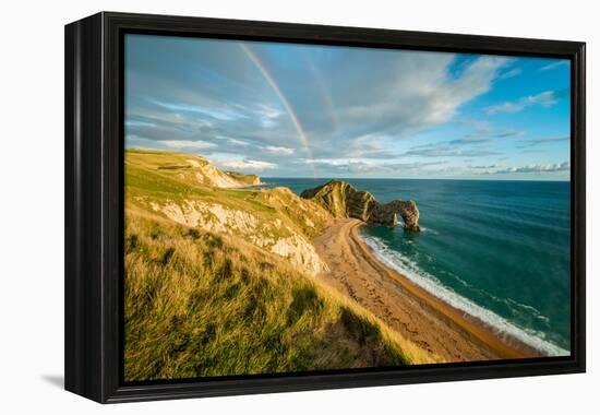 A Rainbow over Durdle Door-Chris Button-Framed Premier Image Canvas