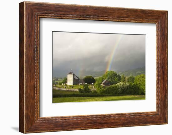 A Rainbow over St. David's Church in the Tiny Welsh Hamlet of Llanddewir Cwm, Powys, Wales-Graham Lawrence-Framed Photographic Print