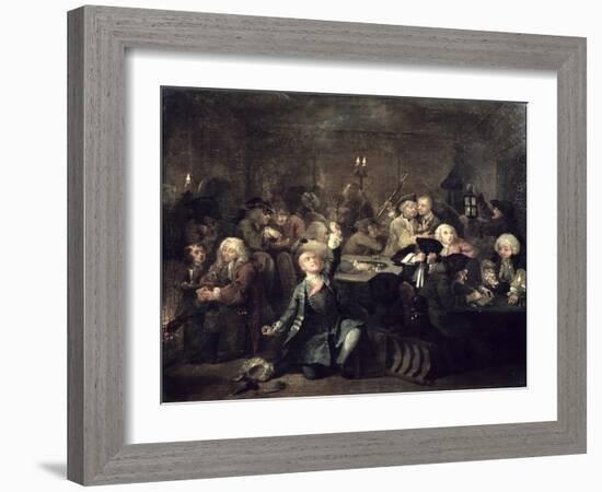 A Rake's Progress Vi: the Rake at a Gaming House, 1733-William Hogarth-Framed Giclee Print