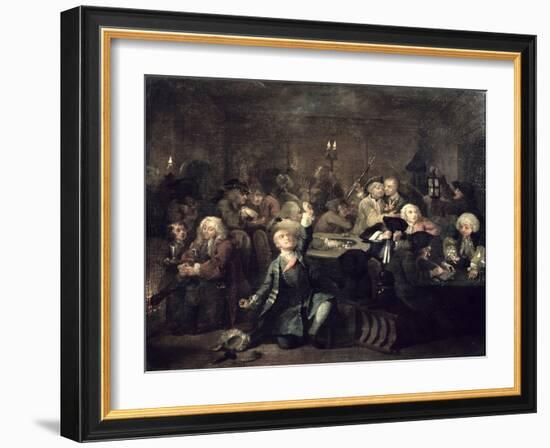 A Rake's Progress Vi: the Rake at a Gaming House, 1733-William Hogarth-Framed Giclee Print