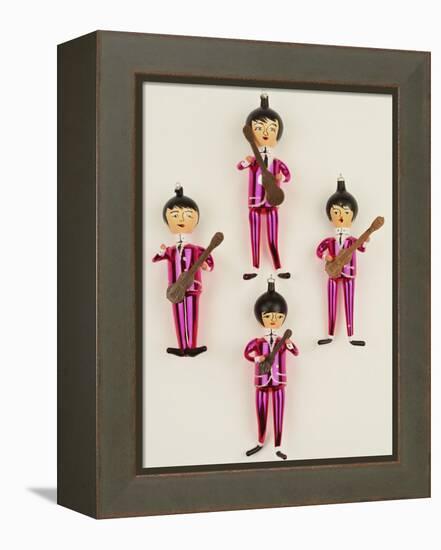 A Rare Set of Four Blown Glass Christmas Tree Decorations Modelled as the Beatles-null-Framed Premier Image Canvas
