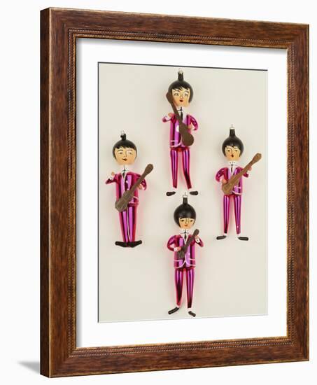 A Rare Set of Four Blown Glass Christmas Tree Decorations Modelled as the Beatles-null-Framed Giclee Print