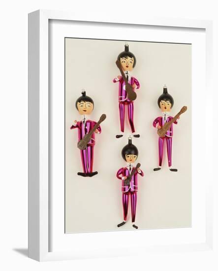 A Rare Set of Four Blown Glass Christmas Tree Decorations Modelled as the Beatles-null-Framed Giclee Print