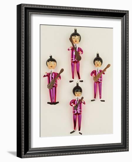 A Rare Set of Four Blown Glass Christmas Tree Decorations Modelled as the Beatles-null-Framed Giclee Print