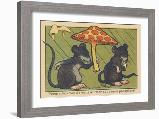 A Rat Asks a Spleen to Shelter it under a Mushroom. “Let Me Shelter You under My Umbrella!” , 1936-Benjamin Rabier-Framed Giclee Print