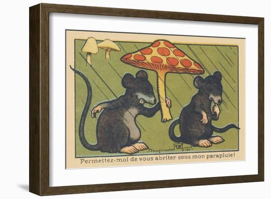 A Rat Asks a Spleen to Shelter it under a Mushroom. “Let Me Shelter You under My Umbrella!” , 1936-Benjamin Rabier-Framed Giclee Print