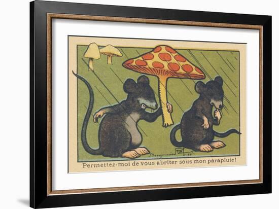 A Rat Asks a Spleen to Shelter it under a Mushroom. “Let Me Shelter You under My Umbrella!” , 1936-Benjamin Rabier-Framed Giclee Print