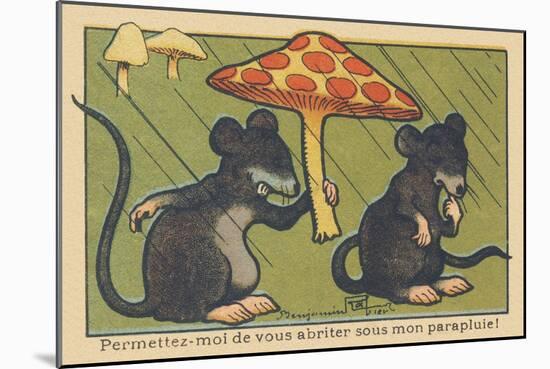 A Rat Asks a Spleen to Shelter it under a Mushroom. “Let Me Shelter You under My Umbrella!” , 1936-Benjamin Rabier-Mounted Giclee Print