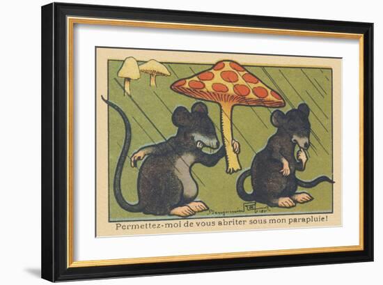 A Rat Asks a Spleen to Shelter it under a Mushroom. “Let Me Shelter You under My Umbrella!” , 1936-Benjamin Rabier-Framed Giclee Print