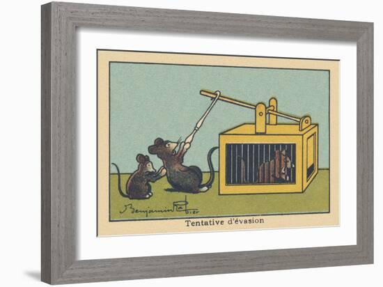 A Rat Tries to Lift the Trap Door to save a Prisoner.” Escape Attempt” ,1936 (Illustration)-Benjamin Rabier-Framed Giclee Print