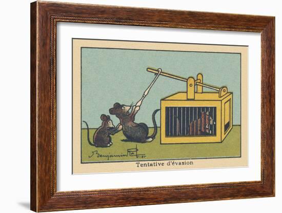 A Rat Tries to Lift the Trap Door to save a Prisoner.” Escape Attempt” ,1936 (Illustration)-Benjamin Rabier-Framed Giclee Print